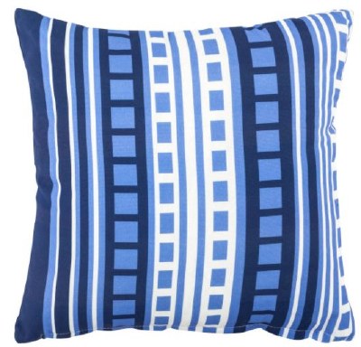 17" Square Light and Dark Blue Squares and Stripes Outdoor Pillow