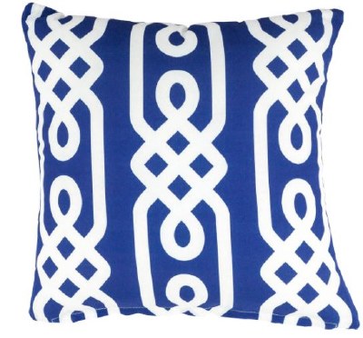 17" Square Navy and White Link Pattern Outdoor Pillow