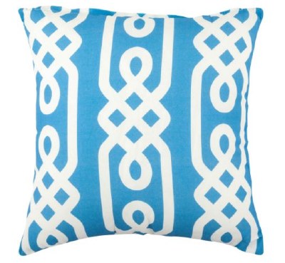 17" Square Aqua and White Link Pattern Outdoor Pillow