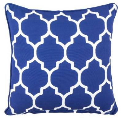 17" Square Blue Tiles Outdoor Pillow With Matching Piping