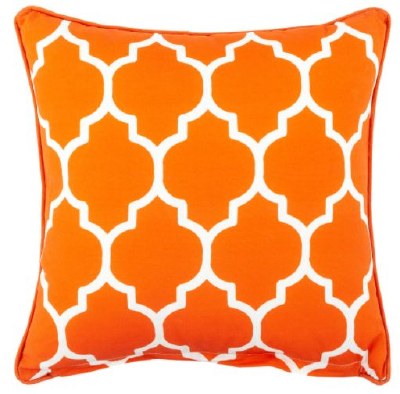 17" Square Orange Tiles Outdoor Pillow With Matching Piping