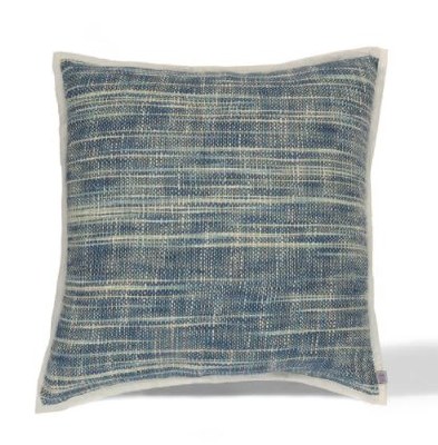 18" Square Light and Dark Blue Woven Cotton Waterfall Pillow With Piping Edge