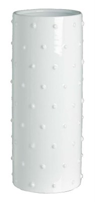 11" White Dotted Ceramic Hobnail Cylinder Vase