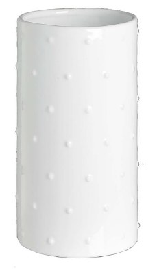 8" White Dotted Ceramic Hobnail Cylinder Vase