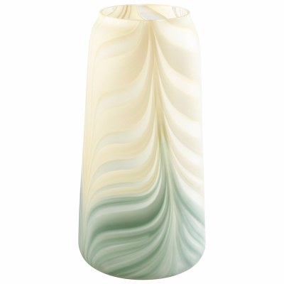 14" Cream and Green Glass Hearts of Palm Vase