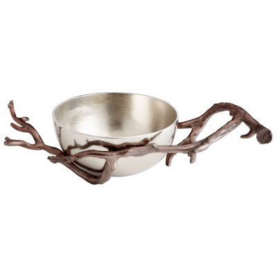 21" Silver and Bronze Bough Bowl With Branch Holder