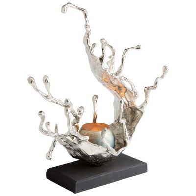 19" Silver Aqueous Sculpture With Votive Candleholder