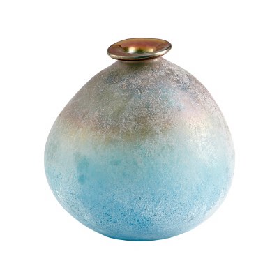 7" Blue and Amber Textured Glass Sea of Dreams Vase