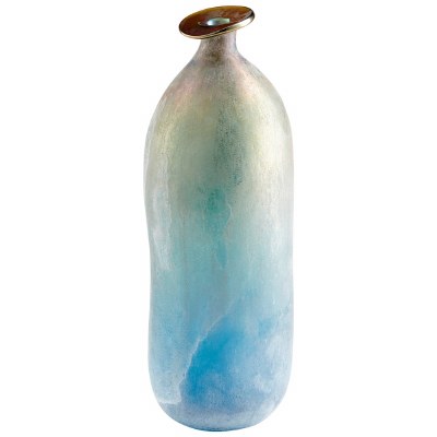 14" Blue and Amber Textured Glass Sea of Dreams Vase
