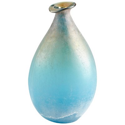 11" Blue and Amber Textured Glass Sea of Dreams Vase