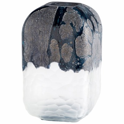 8" Black and Frosted Glass With Etched Texture Bosco Vase