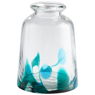 12" Clear With Turquoise Splashes Glass Tahoe Vase