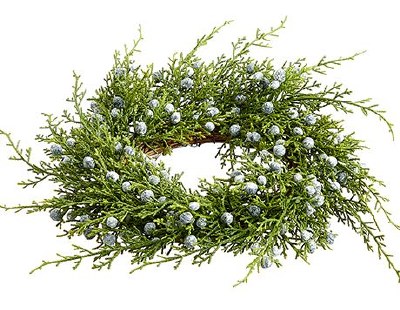 3" Opening Faux Green Juniper With Blue Berries Candle Ring