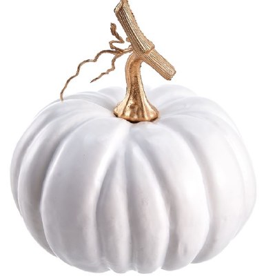 9" Round White and Gold Pumpkin Fall and Thanksgiving Decoration