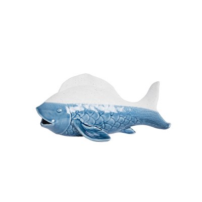 11" Blue and Bisque Ceramic Large Fish