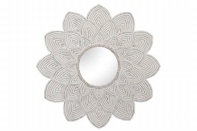 48" Round Whitewashed Wood Floral Wall Mirror