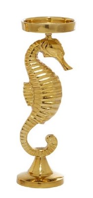 14" Gold Metal Seahorse Pillar Candleholder