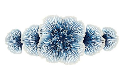 38" Blue and White Metal Sea Coral Wall Art Plaque