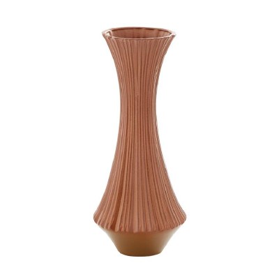 20" Orange Rust Ceramic Ribbed Long Neck Vase