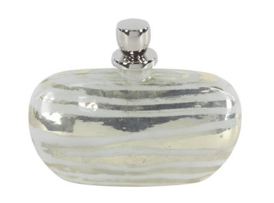 12" Silver Metal and Glass Etched Line Short Bottle With Topper