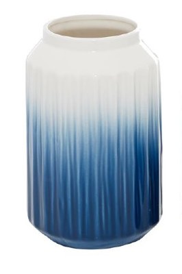 11" White and Dark Blue Ombre Ceramic Pleated Vase