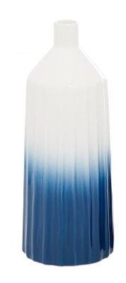 16" White and Dark Blue Ombre Ceramic Pleated Tall Vase