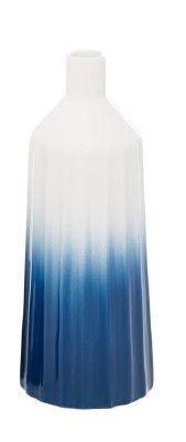 14" White and Dark Blue Ombre Ceramic Pleated Tall Vase