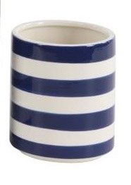 7" Round Navy and White Striped Ceramic Pot