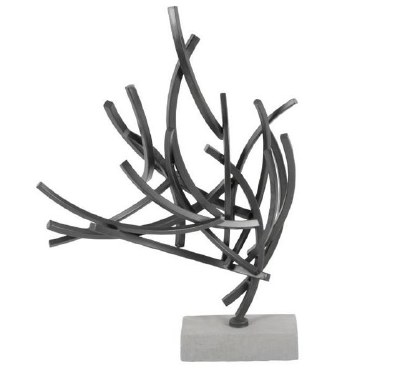 24" Gray Metal Tree Arcs Sculpture With Cement Base