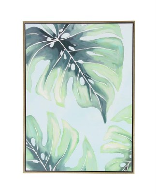 47" x 36" Green Tropical Leaves Canvas Wall Art With Gold Float Frame