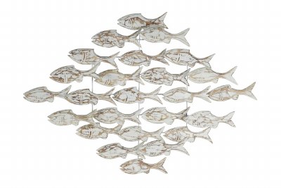 26" x 37" Whitewashed Wood Diamond School of Fish Wall Plaque