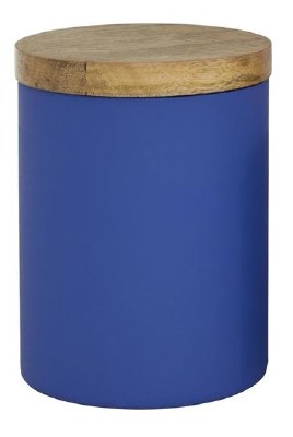 7" Blue Frosted Glass Jar With Wood Lid