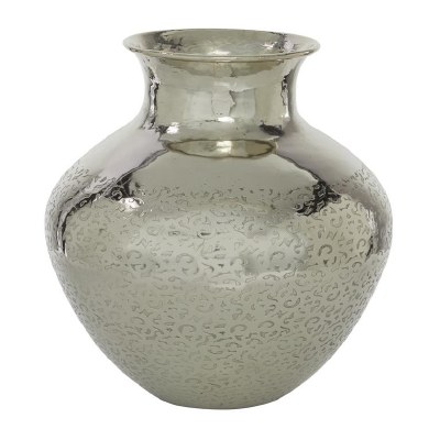 13" Silver Metal Half Textured Vase