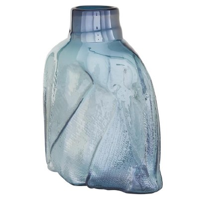 12" Blue and Aqua Draped Glass Vase