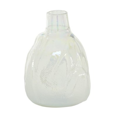 14" White Iridescent Balloon Glass Vase