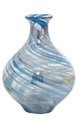 10" Blue and Gray Swirled Curved Glass Vase
