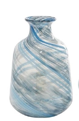 10" Blue and Gray Swirled Straight Glass Vase