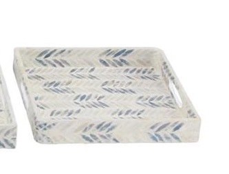 13" Square Blue and White Mother of Pearl Chevron Lacquer Tray