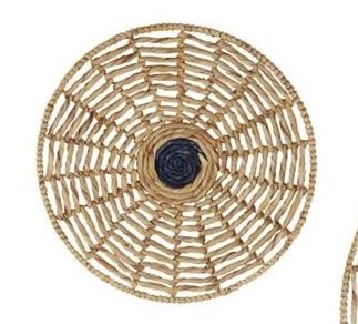 20" Round Natural Seagrass With Navy Center Disk Wall Plaque