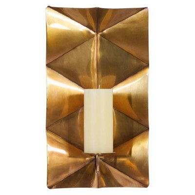 18" Antique Gold Metal Triangle Pattern Candle Wall Sconce