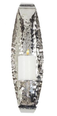 19" Oval Silver Hammered Metal Candle Wall Sconce