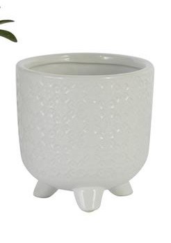 6" Round White Ceramic Diamond Pattern Footed Pot