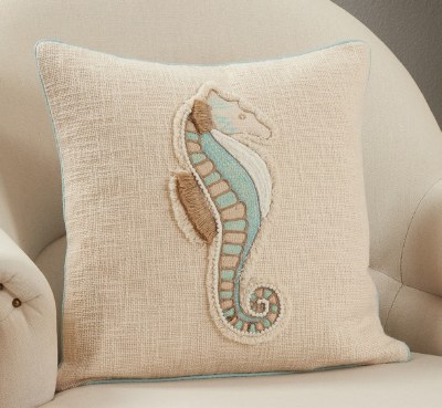 18" Square Multipastels Embroidered Seahorse Pillow