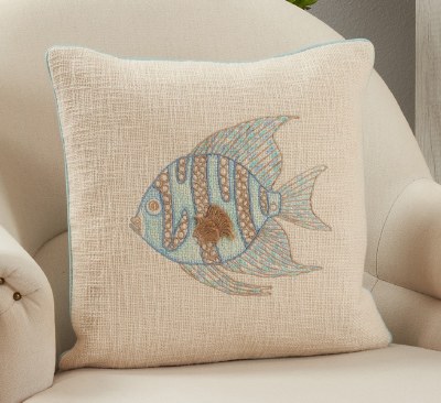 18" Square Multipastels Embroidered Fish Pillow