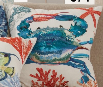 20" Square Blue Crab and Coral Pillow