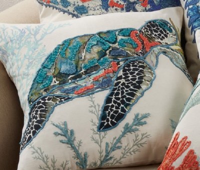 20" Square Turquoise Sea Turtle Pillow