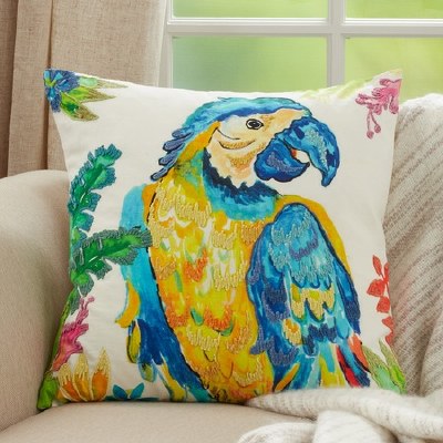 20" Square Blue and Yellow Parrot Pillow