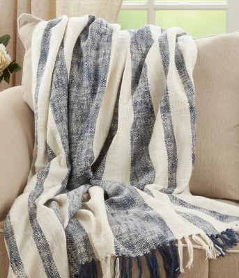 50" x 60" Navy and Ivory Wide Striped Cotton Throw