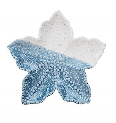 8" Blue and Bisque Ceramic Starfish Sea Star Dish
