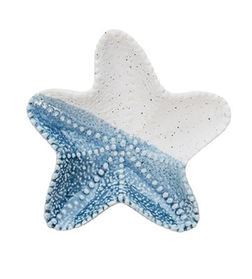 5" Blue and Bisque Ceramic Starfish Sea Star Dish